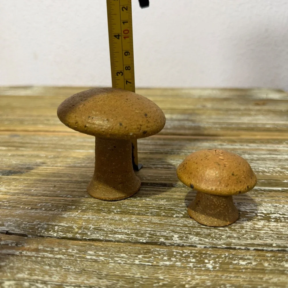 Vintage Fairycore Whimsical Stoneware Mushroom Figurines Set Brown Home Decor